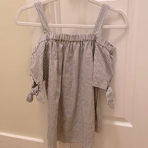 Blueish/Grey and White Striped off the shoulder flowy top